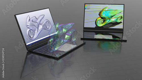 3D render - FEA analysis of a motorcycle with advanced software