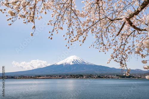 Mount Fuji in spring near Lake Kawaguchiko, Yamanashi Prefecture, Japan