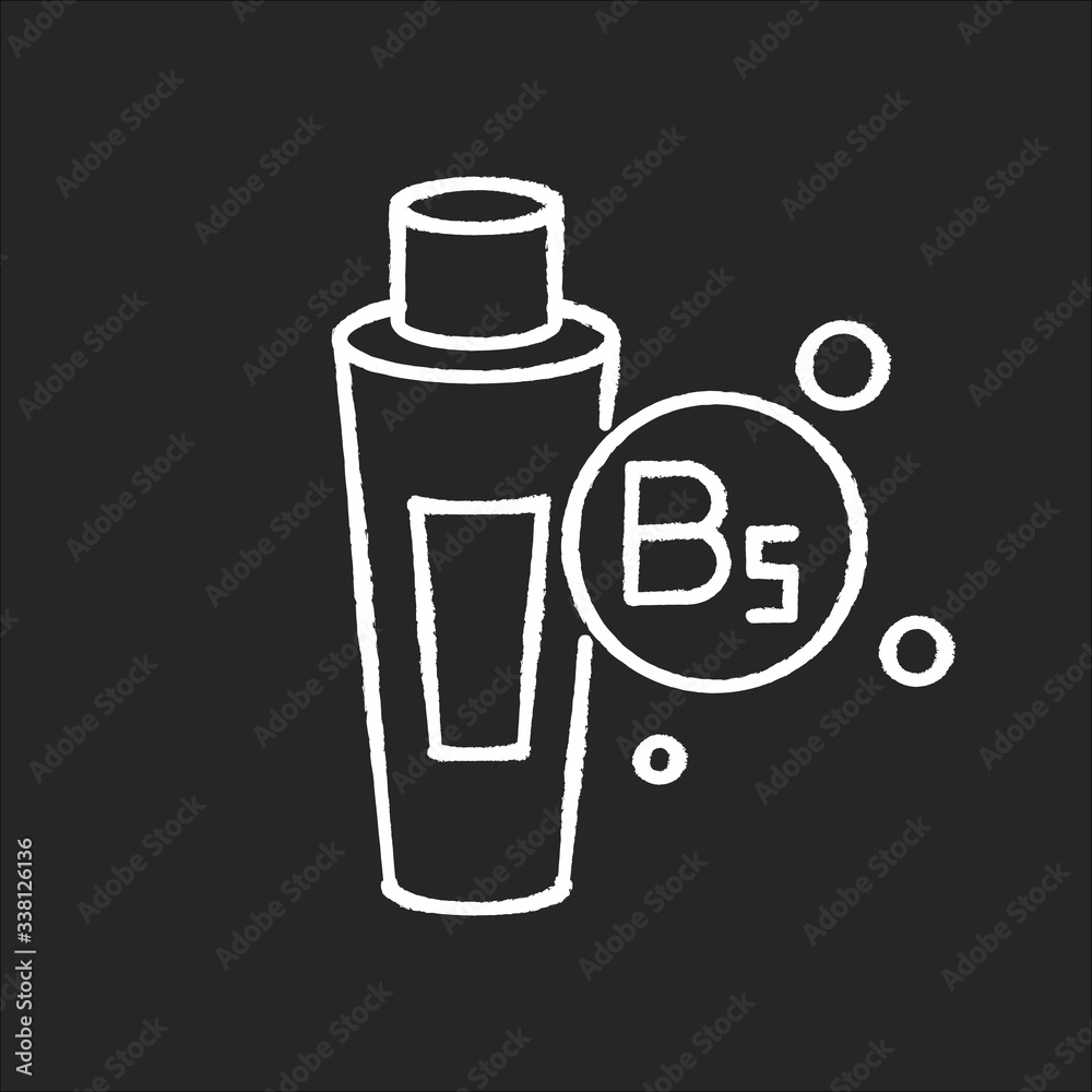B5 panthenol in tube chalk white icon on black background. Medical ointment. Remedy in package. Moisturizing cosmetic product for hair treatment. Isolated vector chalkboard illustration B5 panthenol in tube chalk white icon on black background. Medical ointment. Remedy in package. Moisturizing cosmetic product for hair treatment. Isolated vector chalkboard illustration