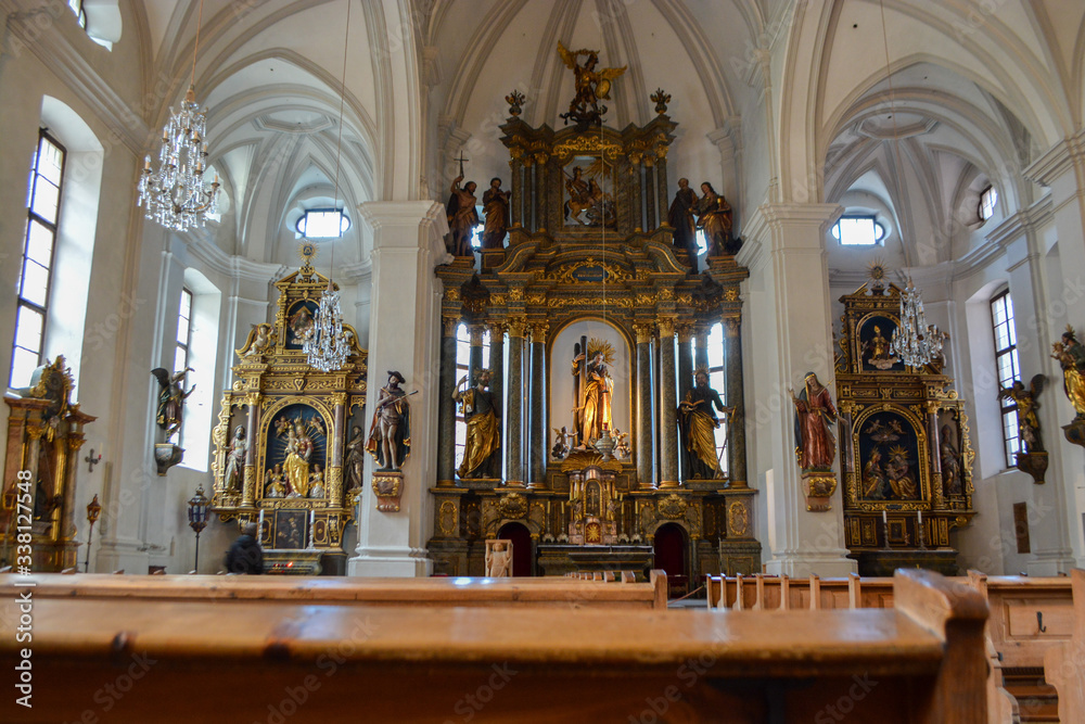 BERCHTESGADEN, GERMANY - AUGUST 26 2016: Baroque interior of Wallfahrtskirche Maria Gern, pilgrimage church near Berchtesgaden.