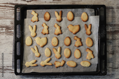 Nastion with rhomemade cookies, cookies for the Easter holiday photo