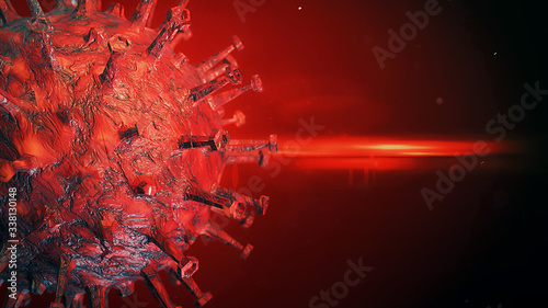 Coronavirus 3d rendering. Illustration showing structure of the epidemic virus