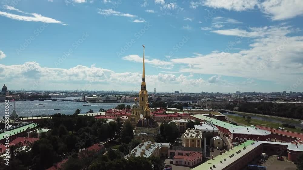 Aerial View of Peter and Paul Fortress, Saint Petersburg, Russia. Historic Landmark on Sunny Day
