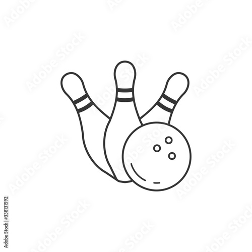 Simple outline icon bowling skittles with ball
