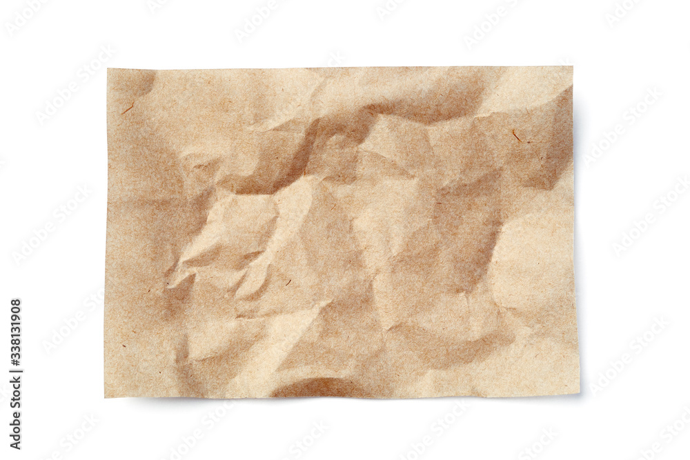 Crumpled beige paper sheet isolated on white background Crumpled beige paper sheet isolated on white background