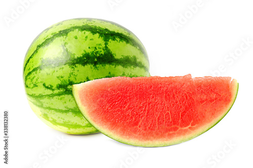Watermelon whole fresh ripe sweet fruit with sliced ​​juicy piece of cut