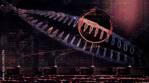Konstfotografi 3D illustration of an isolated floating double helix in an artificial intelligence HUD screen graphic