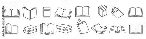 Book icons set in thin line style, isolated on white background, vector illustration.
