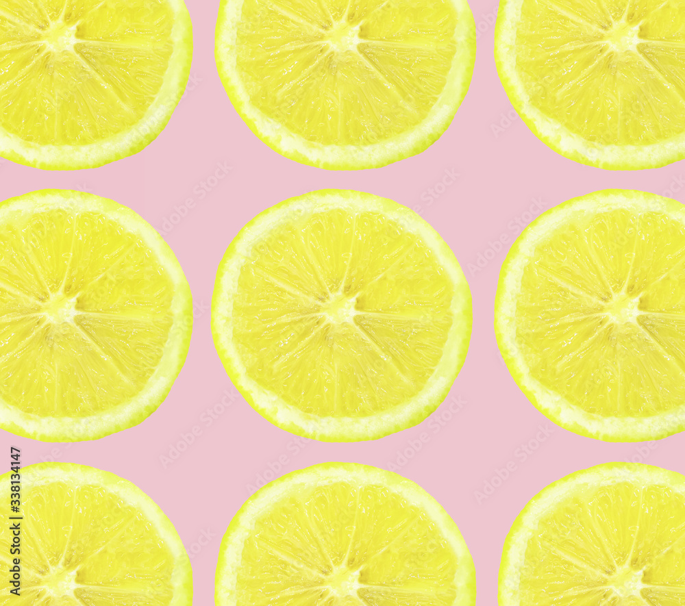 seamless pattern with lemons on pink background