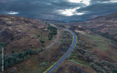 Drone Shoot over Scottish Highlands at Early Autumn
