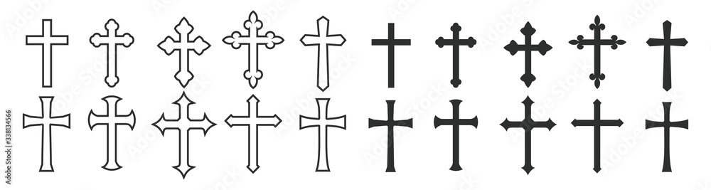 Christian cross icon set,  Vector illustration
