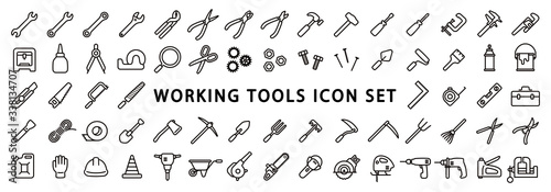 Big Set of Working Tools Icon (Thin Line Version) photo