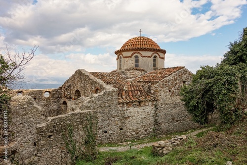 The ancient church of St. Nicholas in Architectonical site of Mystras, Greece