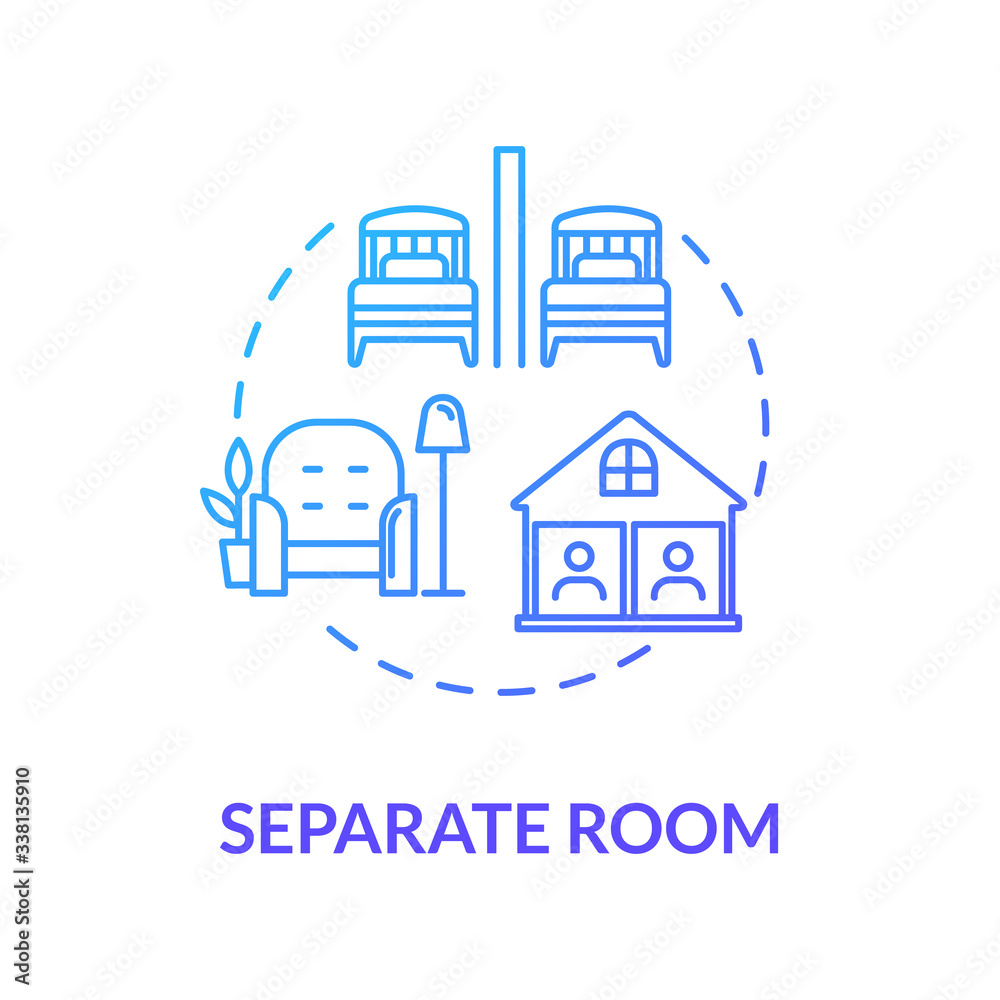 Separate room blue concept icon. Self isolation indoors. Protection for personal health. Family apartment. Quarantine idea thin line illustration. Vector isolated outline RGB color drawing