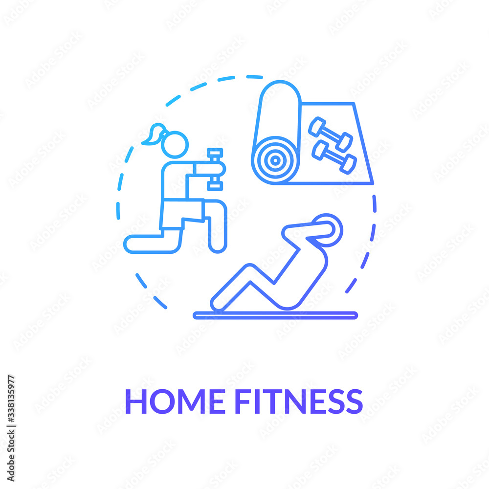 Home fitness blue concept icon. Sport indoors. Exercise inside