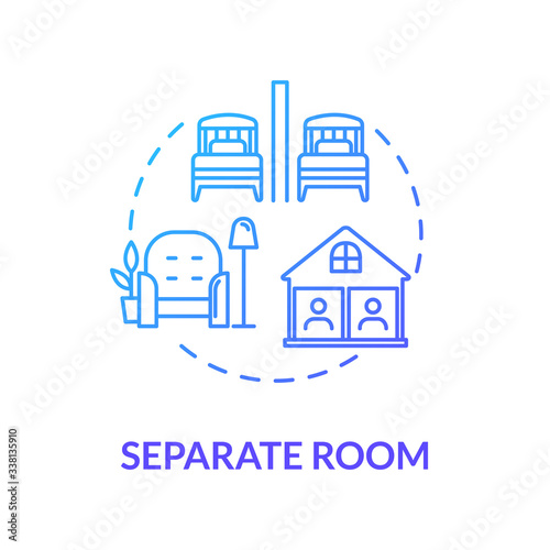 Separate room blue concept icon. Self isolation indoors. Protection for personal health. Family apartment. Quarantine idea thin line illustration. Vector isolated outline RGB color drawing