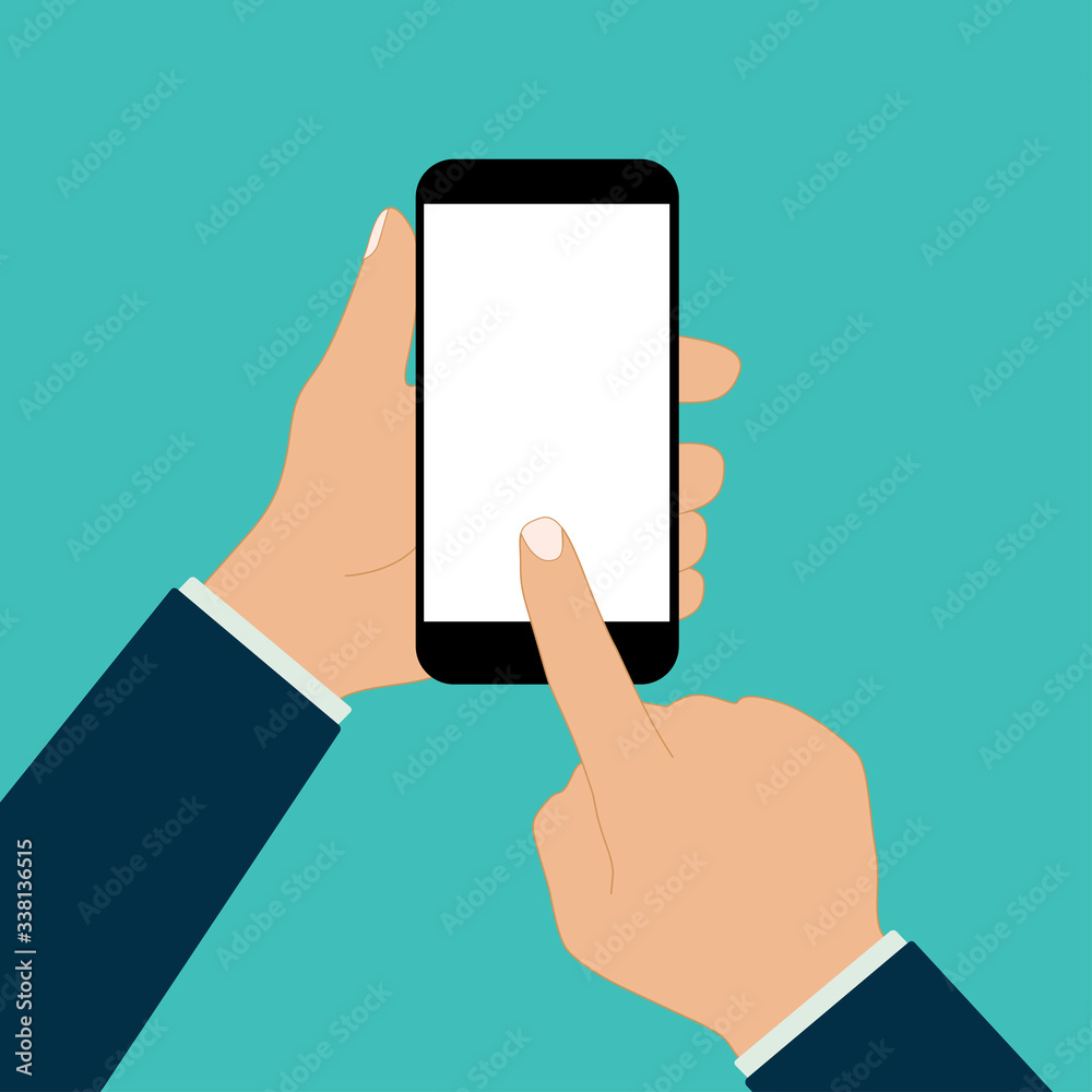 mobile phone in hand finger touch vector