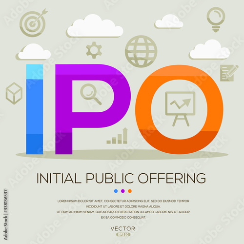  Ipo mean (initial public offering) ,letters and icons,Vector illustration.