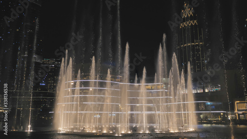 Dancing fountains in Dubai in the evening.