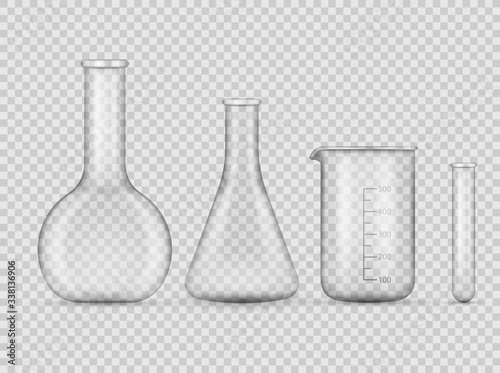 Laboratory transparent glassware instrumentsMedical glass tube set isolated on transparent background. Vector illustration.