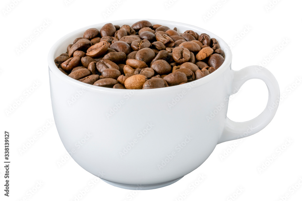 Coffee mug with coffee on a white background