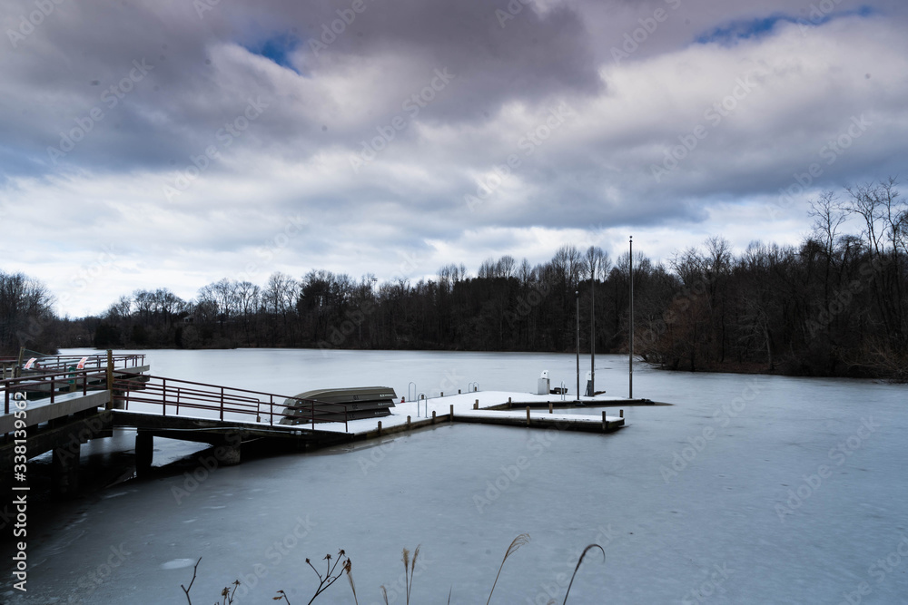 Fototapeta premium boats on frozen lake