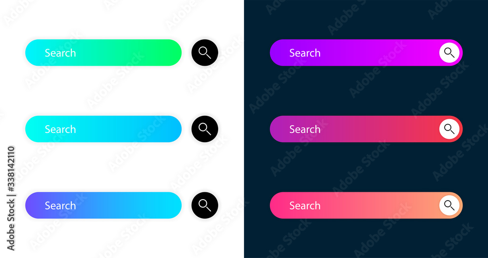 Search bar vector element with diferent design, set of ten search boxes ui template on white and gray blue background. Vector Search bar vector element with diferent design, set of ten search boxes ui template on white and gray blue background. Vector