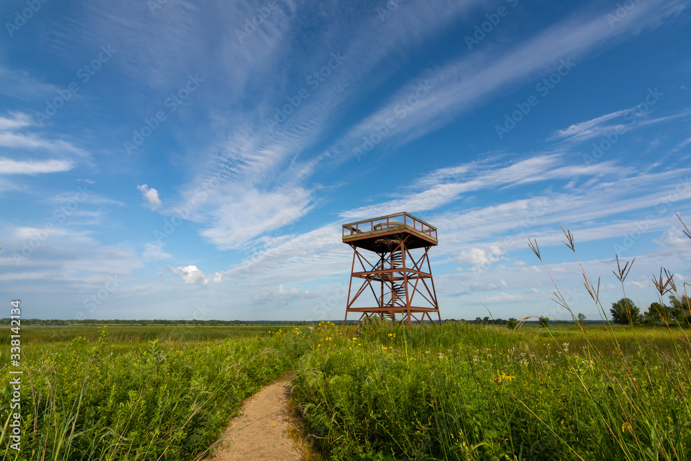 Observation deck on a hot and sunny summers morning. Dixon waterfowl refuge, Hennepin, Illinois. Observation deck on a hot and sunny summers morning. Dixon waterfowl refuge, Hennepin, Illinois.
