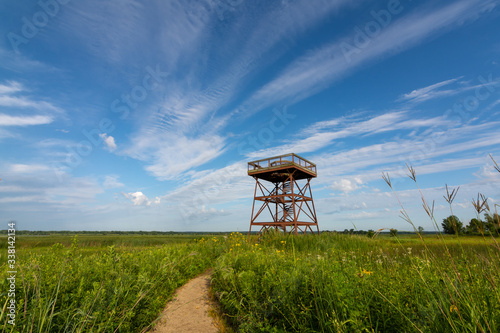 Observation deck on a hot and sunny summers morning.  Dixon waterfowl refuge, Hennepin, Illinois. 
