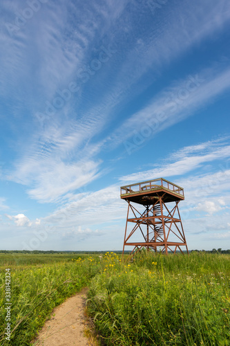 Observation deck on a hot and sunny summers morning.  Dixon waterfowl refuge, Hennepin, Illinois. 