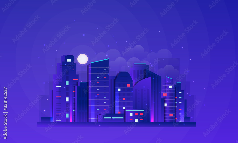 Night city illustration. Dark urban scape. Abstract background