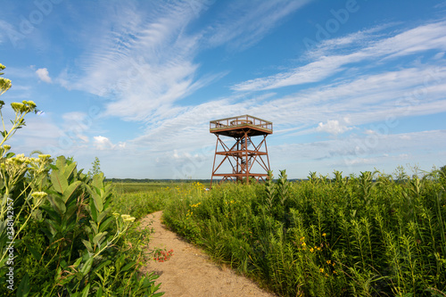Observation deck on a hot and sunny summers morning.  Dixon waterfowl refuge, Hennepin, Illinois. 