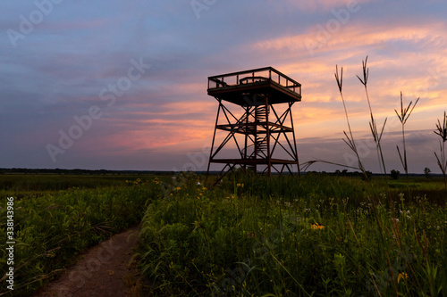 Observation deck at sunrise overlooking the Dixon waterfowl refuge.