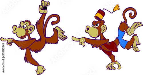 Two Angry Cartoon Monkeys Pointing Mascot Set
