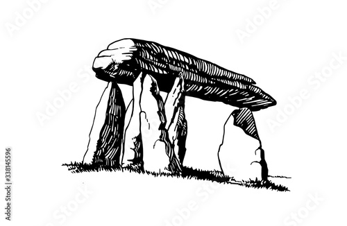 Graphical sketch of dolmen isolated on white background,vector illustration, megalith