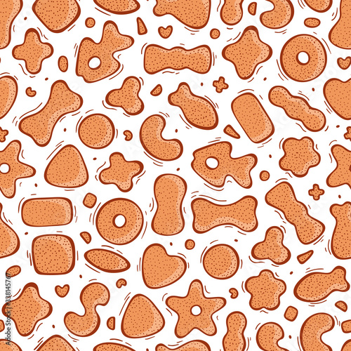 Pet Shop Vector background. Dry Pet Food Seamless pattern. Hand drawn doodle Cat food or Dog Food
