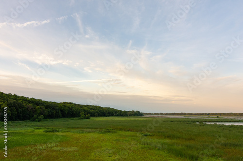 View from the observation deck in Dixon Waterfowl Refuge at sunrise.