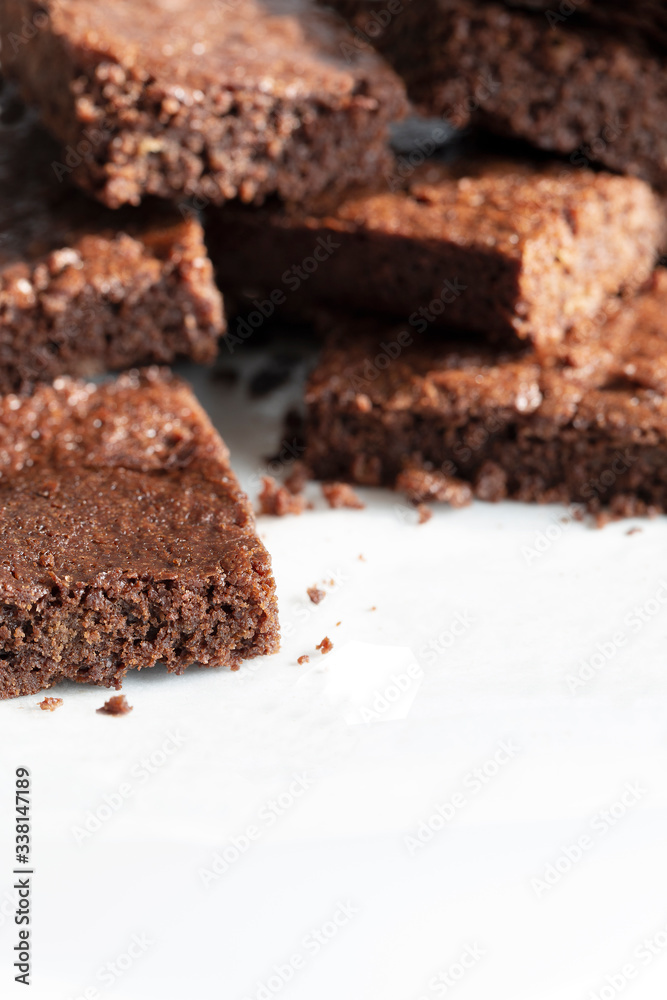 Vegan chocolate brownies chocolate plant based diet no animal products on dark background Vegan chocolate brownies chocolate plant based diet no animal products on dark background