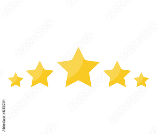 Five stars yellow color on white background. Consumer rating flat icon. Vector illustration