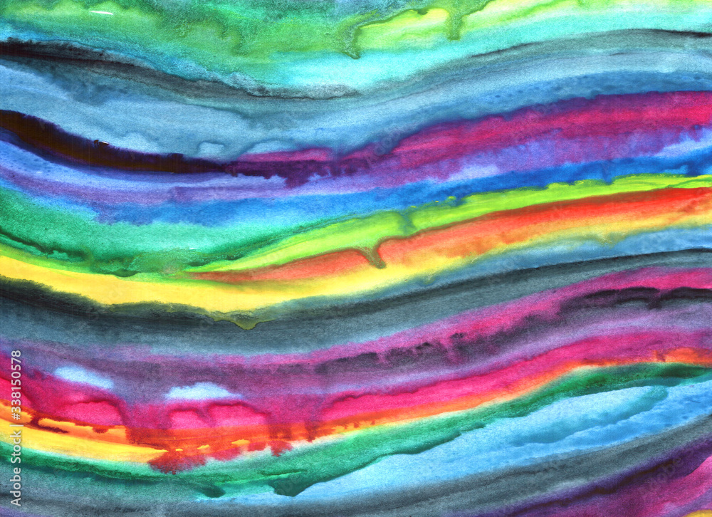 freehand abstract background with live materials, colored rainbow colored smudges in watercolor