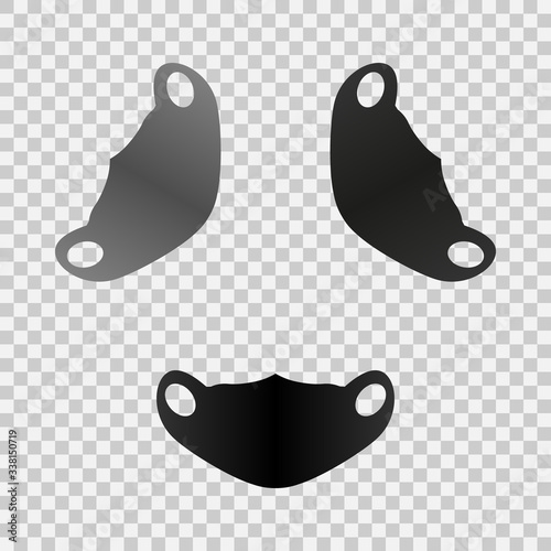 Medical masks - template. Masks for protection against coronavirus,infections,bacteria and contaminated air. Black and grey masks. Vector illustration