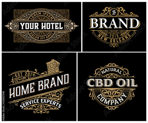 Set of 4 vintage logos with baroque ornaments.