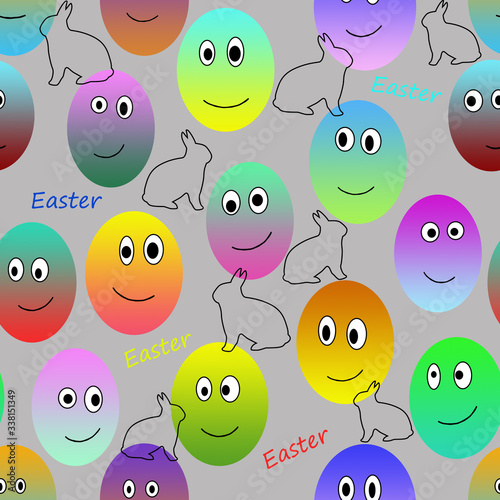 Cartoon eggs, easter bunny, for seamless pattern, fabric, children’s wallpaper and holidays, paper, postcard, background