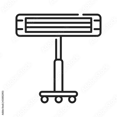 Infrared heater black line icon. Heats the room, standing on a metal stick. Pictogram for web page, mobile app, promo. UI UX GUI design element. Editable stroke.