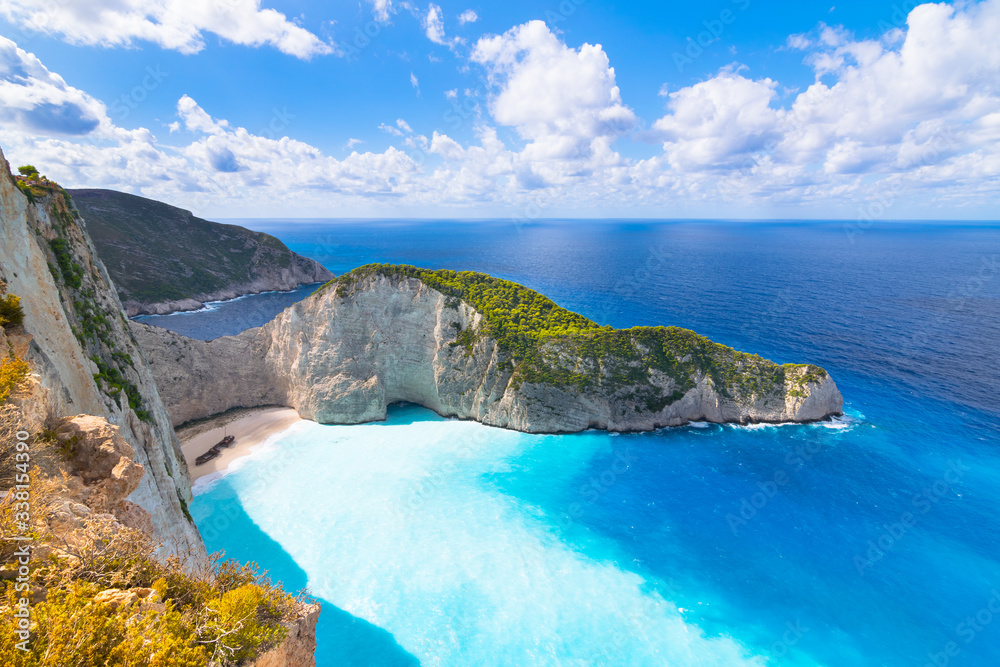 Beautiful summer day on Navagio Beach and Shipwreck bay view point - Zakynthos, Ionian Islands - Greece