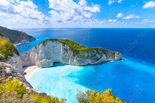 Beautiful summer day on Navagio Beach and Shipwreck bay view point - Zakynthos, Ionian Islands - Greece photo
