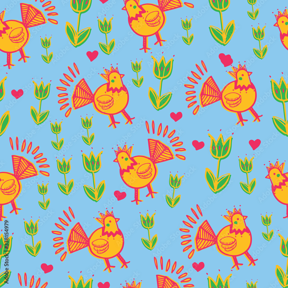 folklore chicken flower seamless repeat pattern folklore chicken flower seamless repeat pattern
