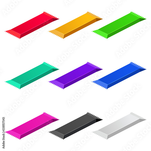Set Chocolate bars isometric package wrap plastic foil packet sweet food snack