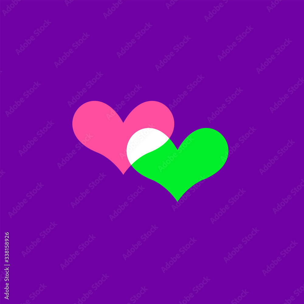 Hearts icon green and pink on violet