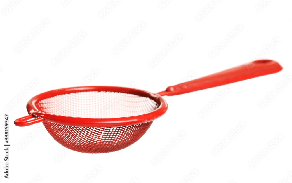 Red metal sieve isolated on white background with clipping path Red metal sieve isolated on white background with clipping path